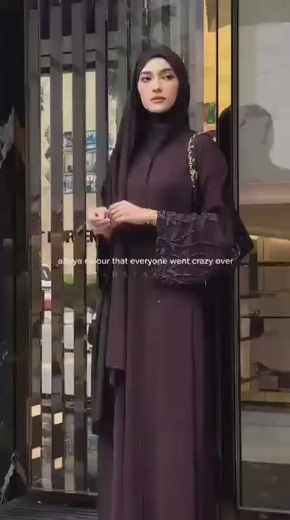 Imported Zoom Laser Cutwork Handwork Abaya with Black Dupatta