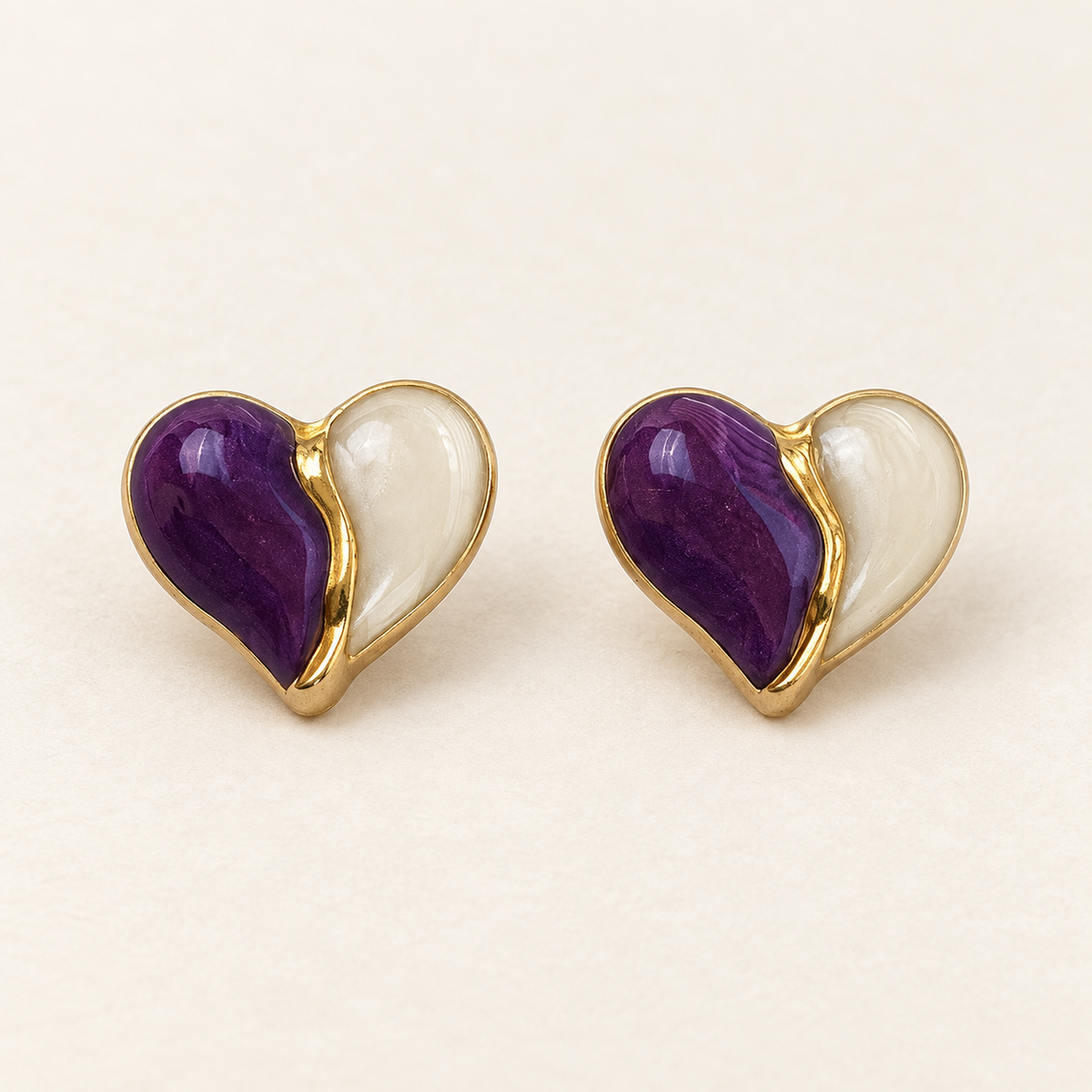 Purple & Ivory Heart Stud Earrings - styled view 1 - House of Zainab