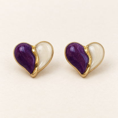 Purple & Ivory Heart Stud Earrings - styled view 1 - House of Zainab