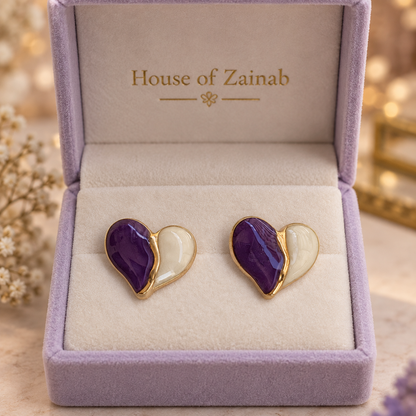 Purple & Ivory Heart Stud Earrings - styled view 3 - House of Zainab