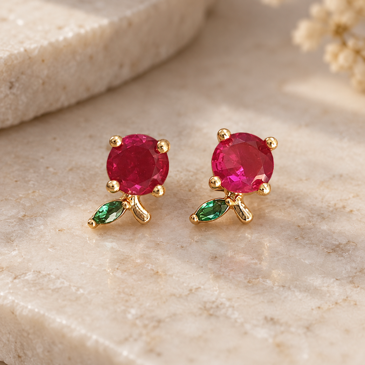Red Bloom Stud Earrings - styled view 2 - House of Zainab