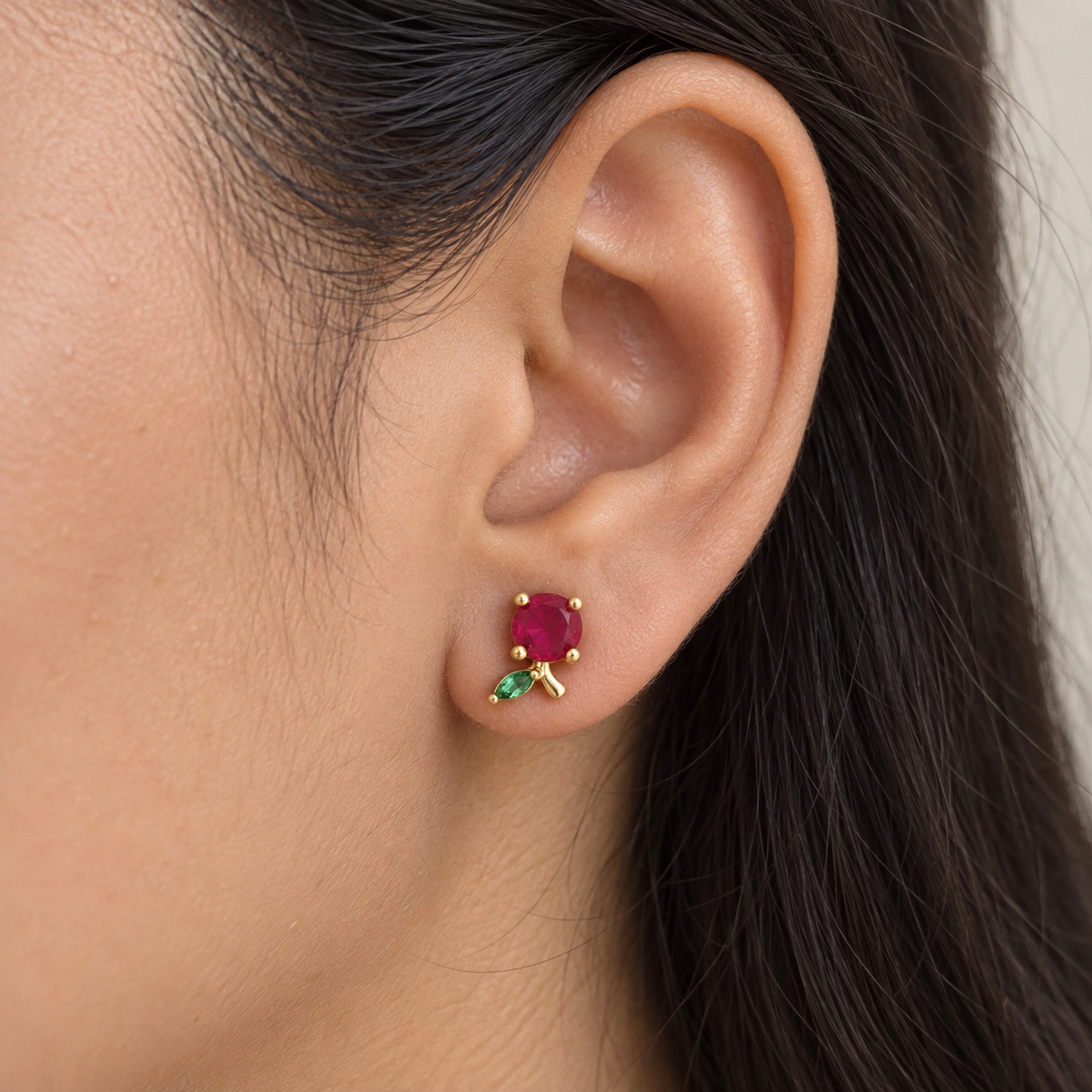 Red Bloom Stud Earrings - styled view 3 - House of Zainab
