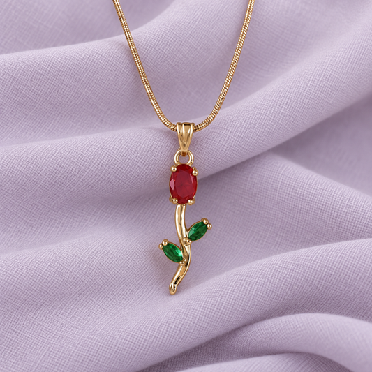 Rose Stem Pendant Necklace - styled view 3 - House of Zainab