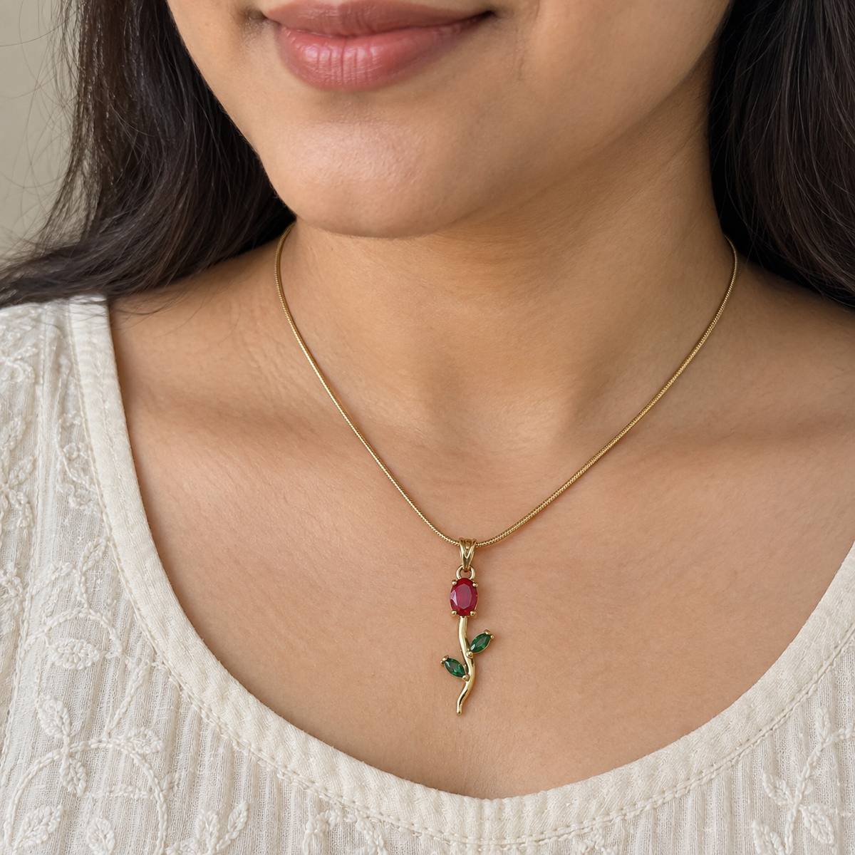 Rose Stem Pendant Necklace - styled view 4 - House of Zainab